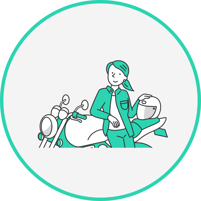 バイクと女性のイラスト